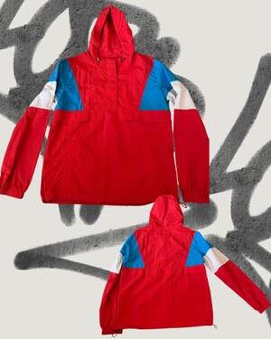 Zine Kailyn Lightweight Red Colorblock Hooded Windbreaker Jacket